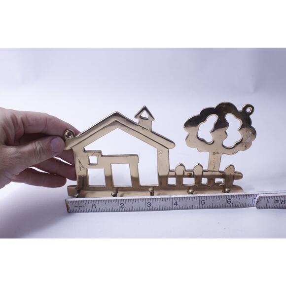 Brass Key Hook, House with Tree, 5 Hooks, Wall Mounted, Cute, Key Holder, Key - Picture 2 of 2